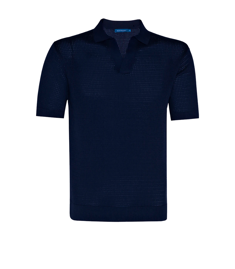 Rivage Knit Polo Waffle Dark Blue - Barthelemy