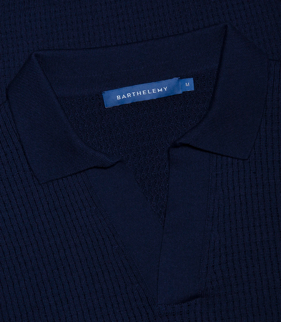 Rivage Knit Polo Waffle Dark Blue - Barthelemy
