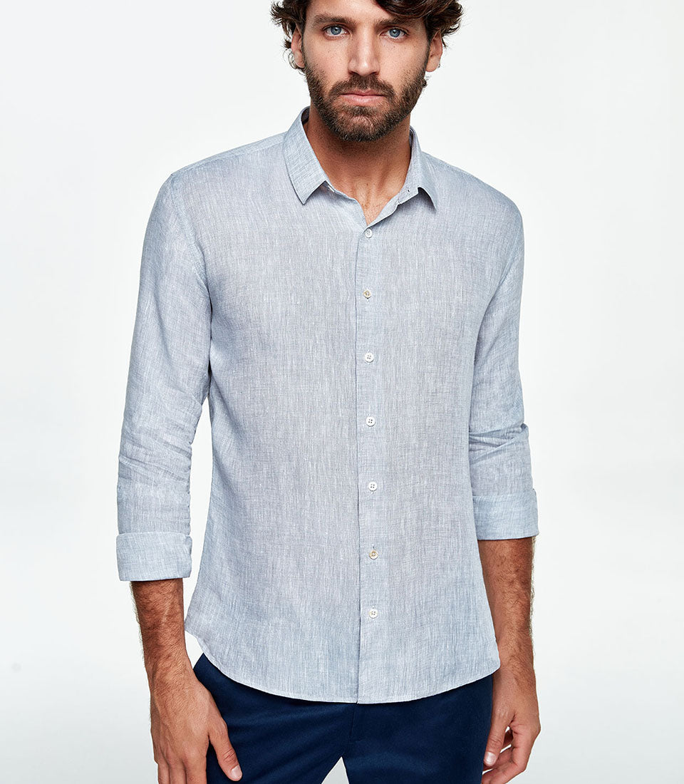 Coupe Courte Linen Shirt Light Grey - Barthelemy