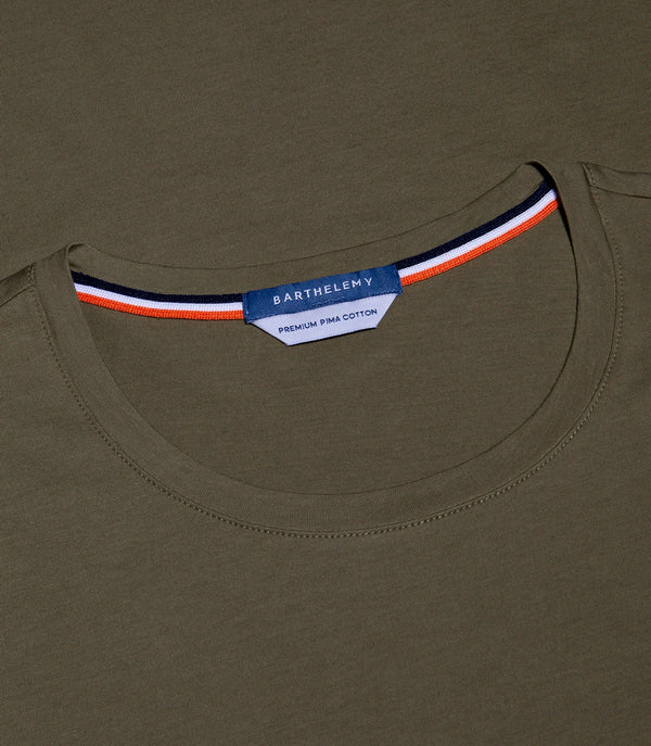 Crew Neck T-Shirt Pima Olive Green - Barthelemy