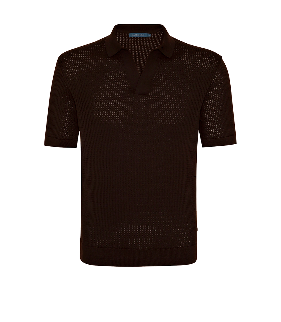 Rivage Knit Polo Waffle Chocolate Brown | Polo | Barthelemy Resortwear