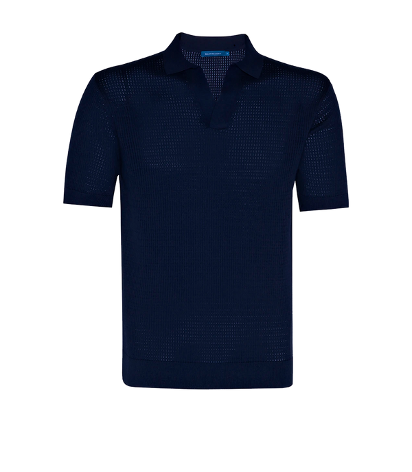 Rivage Knit Polo Waffle Dark Blue - Barthelemy