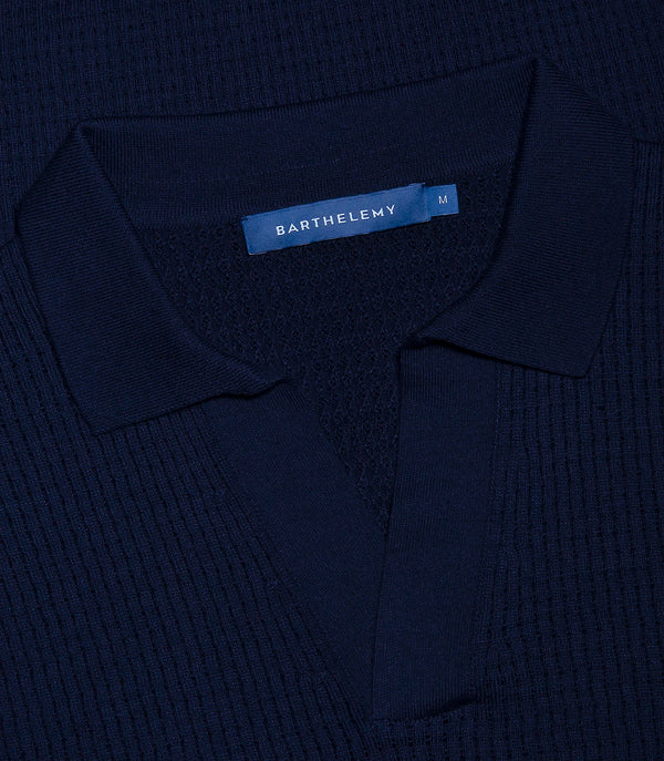 Rivage Knit Polo Waffle Dark Blue - Barthelemy