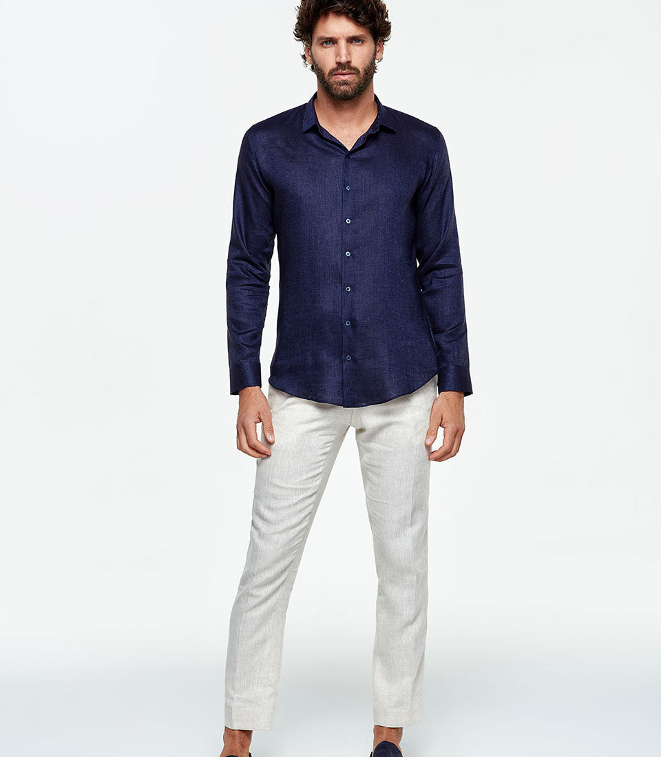 Tailored Linen Shirt Navy - Barthelemy