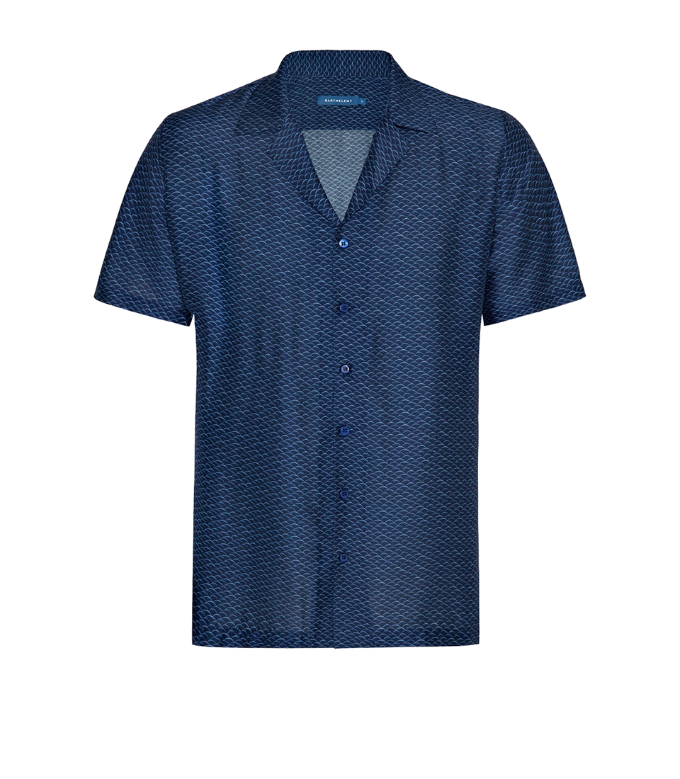 Voyage Auréa Aube Navy White | Linen Shirt | Barthelemy Resortwear